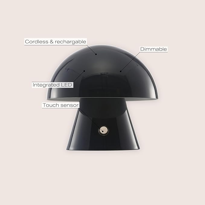 JONATHAN Y 7" Navy Rechargeable Cordless Mushroom Table Lamp, Portable LED Nightstand Lamp for Bedroom Living Room, Metal Shade, 3-Way Dimmable Touch Sensor Modern Accent (JYL7116E)