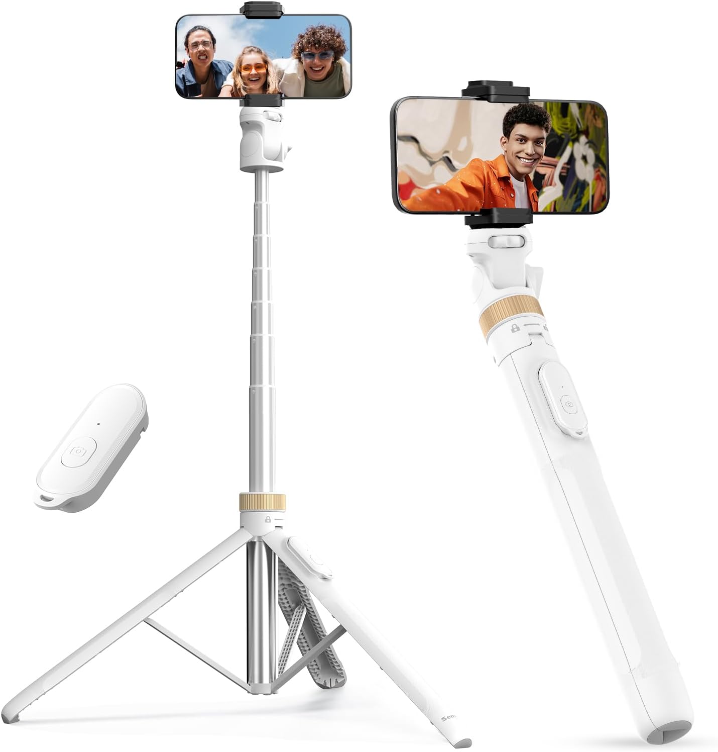 SENSYNE 72" Phone Tripod, Extendable for iPhone & Selfie Stick with Detachable Phone Holder & Wireless Remote, Compatible with All Cell Phones, Camera (White)