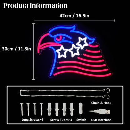 Patriotic Eagle Flag Neon Sign USA Stars and Stripes LED Sign for Wall American Flag Neon Lights Signs for Bedroom Memorial Day 4th of July Independence Day American Eagle Day Decorations