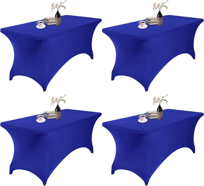 4Pack Spandex Waterproof Table Covers 6ft，Spandex 6ft Waterproof Table Cover for Party,Wedding, Banquet, and Events(Royal Blue)