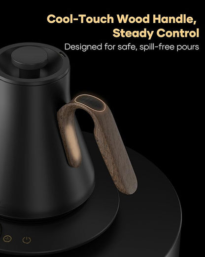 Cocinare Barista Collection Gooseneck Electric Kettle, ±1℉ Precise Temperature Control for Pour-Over Coffee & Tea, Quick Heating 1500W, Stainless Steel Interior, 0.9L (Goya Walnut)