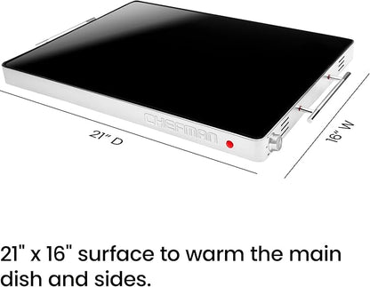Chefman Electric Warming Tray with Adjustable Temperature Control, Perfect For Buffets, Restaurants, Parties, Events, and Home Dinners, Glass Top Extra Large 21” x 16” Surface Keeps Food Hot – Black