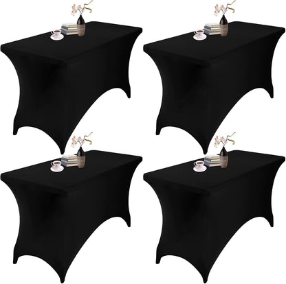 4Pack Spandex Waterproof Table Covers 4ft，Spandex 4ft Waterproof Table Cover for Party,Wedding, Banquet, and Events(Black)