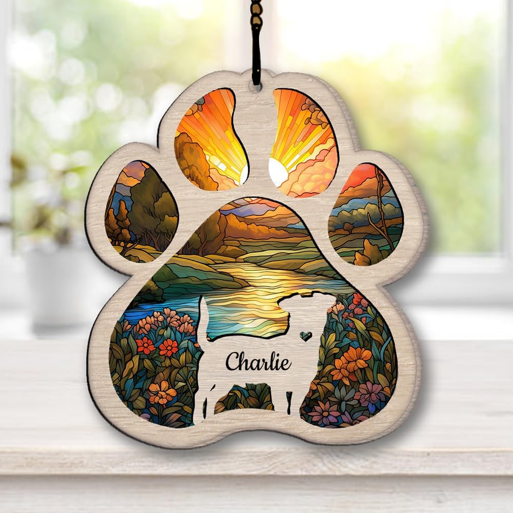 IZI POD Personalized Old English Sheepdog Suncatcher Dog Memorial Gifts, Custom Old English Sheepdog Ornament Christmas Tree, Pet Remembrance Gift, Loss of Dog Sympathy Gift, Pet Loss Suncatcher