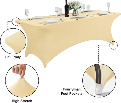 SuperO Waterproof Spandex Table Cover for 8FT Table Universal Fitted Stretch Tablecloth for Party, Banquet, Wedding and Events-Champagne