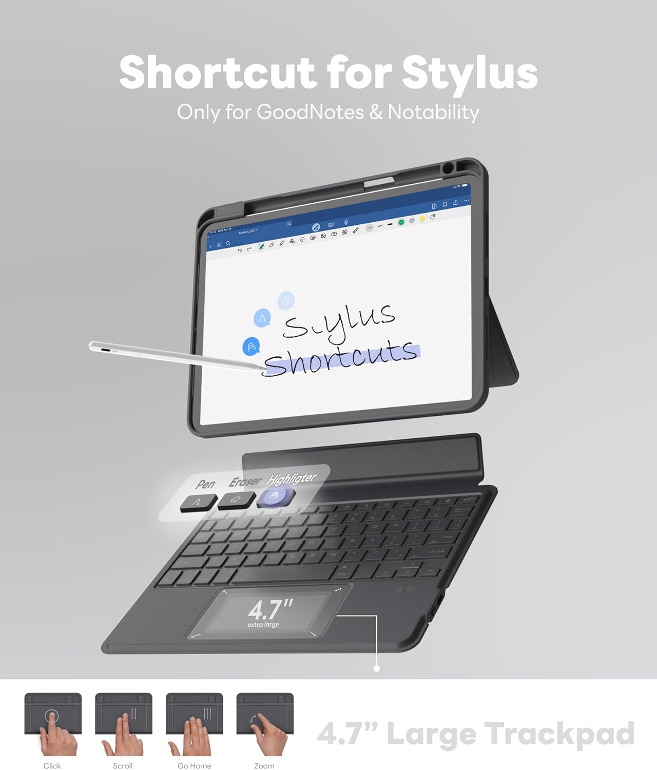 EIP Bluetooth Keyboard Case for iPad Pro 11 inch (M4) 2024, 11" Magnetic Detachable Cover with Trackpad, Patented Stylus Shortcuts, 7-Color Backlit Keys, Slim Protective Smart Case