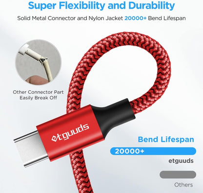 etguuds 6ft USB A to USB C Cable 3A Fast Charging, 2-Pack USB A to USB Type C Charger Cord for iPhone 16 15 Pro/Pro Max/Plus, for Samsung Galaxy S24 S23 S22 S21 S20 S10 A55 A54 Flip Note, Moto, Red