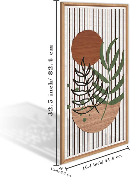 IARTTOP Large Boho Wood Wall Art Framed 16x32 Inch Mid century Modern Wooden Wall Decor Abstract Bohemian Minimalist Art Decor for Bedroom Living Room Office Set of 3