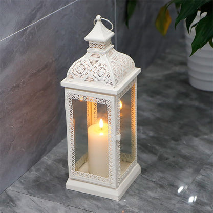 TRIROCKS Rustic Style Metal Candle Lantern 19'' High Decorative Hanging Lantern Candle Holder with Tempered Glass for Christmas Living Room Garden Yard Patio Parties Events Indoors Outdoors(Cream)