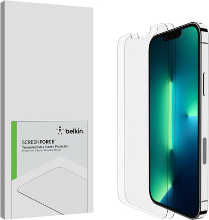 Belkin Tempered Glass Privacy Screen Protector 2-Pack for iPhone 13, iPhone 13 Pro - Installation Guide Tray Included for Easy Application - Crystal Clear Glass Screen Protector