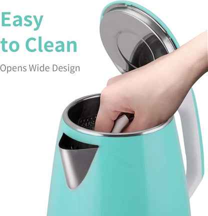 Electric Kettle(BPA Free), Double Wall Water Boiler Heater, Stainless Steel Interior, Cool Touch Coffee Pot & Tea Kettle, Auto Shut-Off and Boil-Dry Protection, 1.5L, 2 Year Warranty