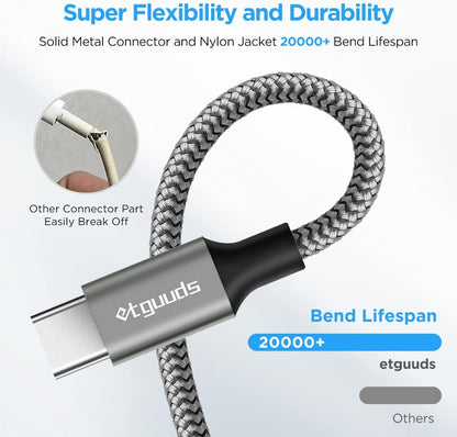 etguuds 6.6ft USB A to USB C Cable 3A Fast Charging, 2-Pack USB A to USB Type C Charger Cord for iPhone 16 15 Pro/Pro Max/Plus, for Samsung Galaxy S24 S23 S22 S21 S20 S10 A55 A54 Flip Note, Moto, Gray