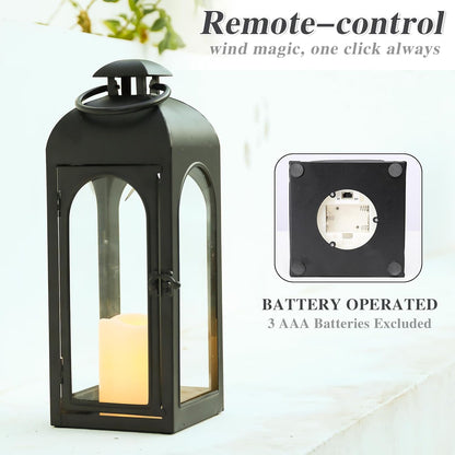Bdor 16 Inches Metal and Stainless Steel Glass Decorative Lantern with Electronic Wax Effect - Indoor/Outdoor Decorative Lighting, Handcrafted Aesthetic, Perfect for Home, Parties, and Holiday Decor