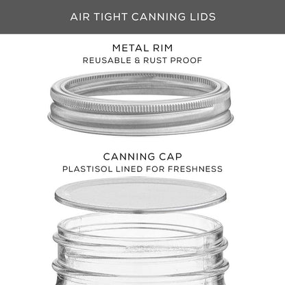 32 Oz Mason Jars With Lids, Labels and Measures! 6-Pack Wide Mouth Mason Jars, Glass Jar with Lid and Band. Airtight Canning Jars, Overnight Oats Jars, Salad Jars, Sourdough Starter Jar