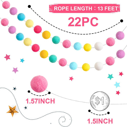 TBD Decor 2pk Pom Pom Garland Easter Decorations 13FT Colorful Large Felt Ball Spring Garland Easter Tree Decorations for Mantle,Indoor Holiday Wedding Birthday Party Supplies