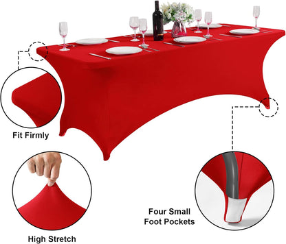SuperO Waterproof Spandex Table Cover for 8FT Table Universal Fitted Stretch Tablecloth for Party, Banquet, Wedding and Events-Red
