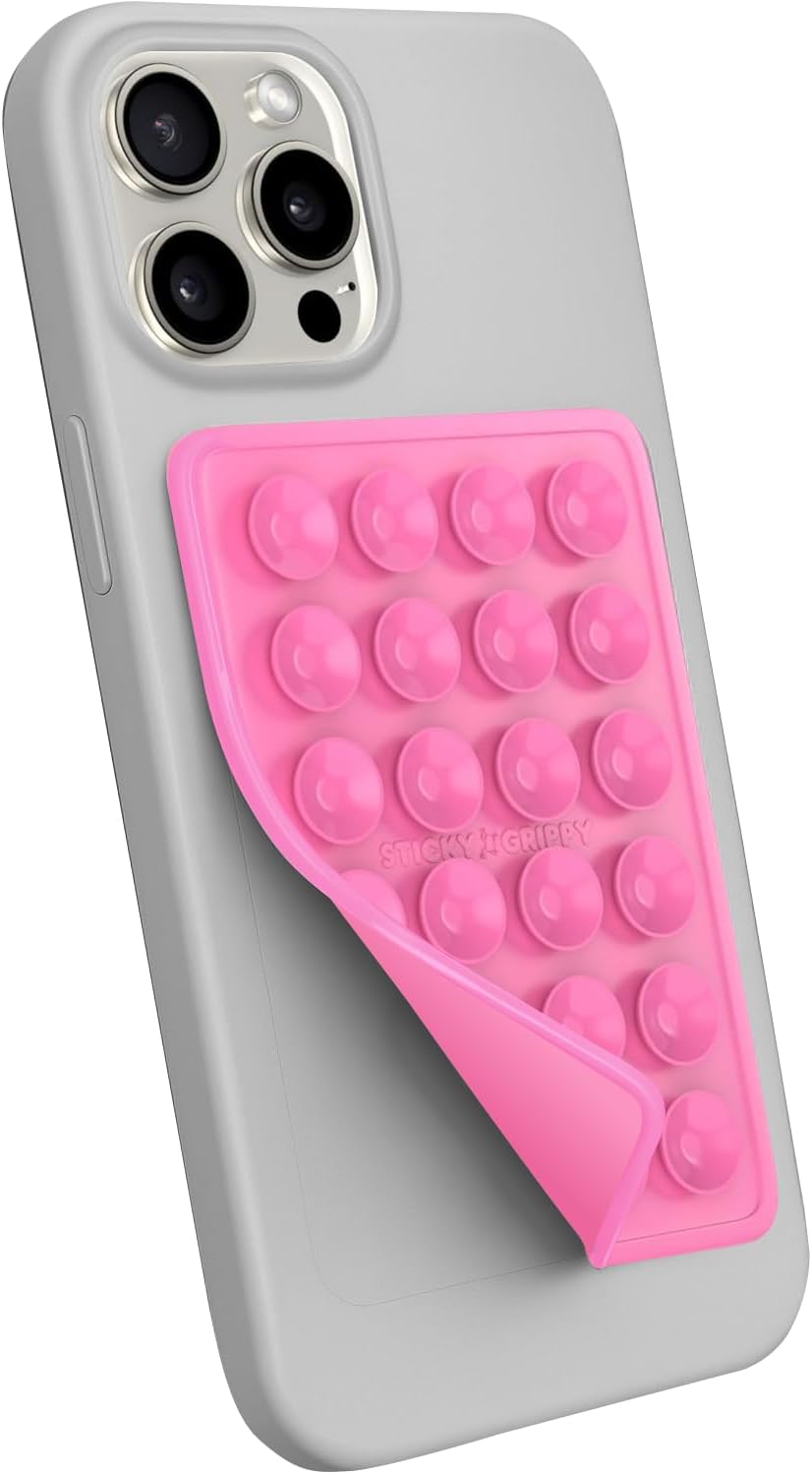 Suction Phone Case Mount, Sillicon Adhesive Phone Accessory for iPhone and Android, Hands-Free Fidget Toy Mirror Shower Phone Holder, Tiktok Videos and Selfies (Bubble Gum)