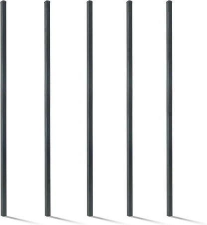 Fencer Wire Pack of 5 Heavy Duty 8FT Outdoor Steel Fencing Border Post, 16 Gauge Anti-rust Metal Fence Post, 2” Diameter Decorative Garden Fence Post, Black, FPSPS16-B8X5 FW