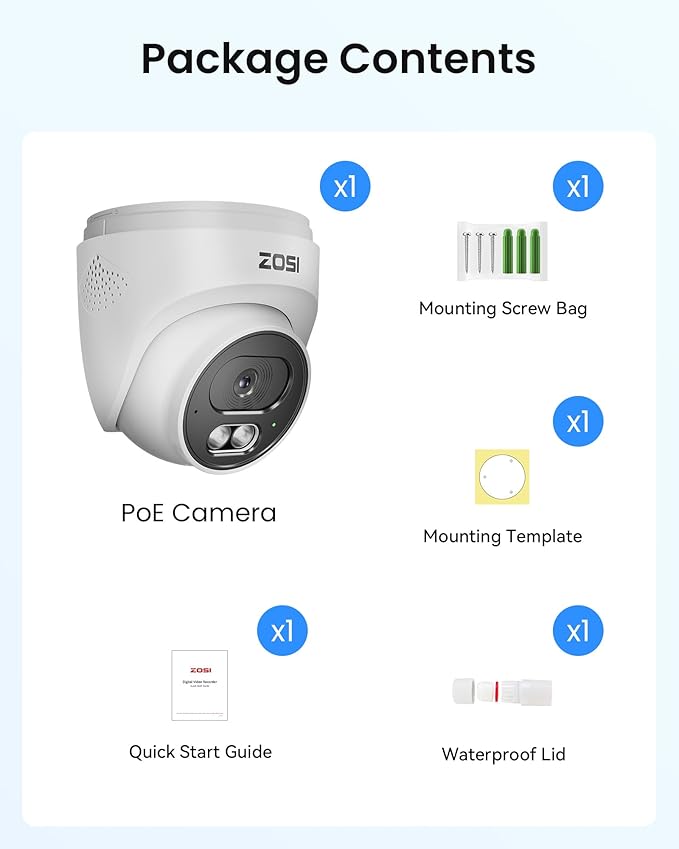 ZOSI C220 4K UHD 8MP Add-On PoE IP Camera Outdoor Indoor, Surveillance Security Camera for Home, AI Person/Face/Vehicle Detection, One-Way Audio, 100ft IR Night Vision, Only Work with ZOSI PoE NVR