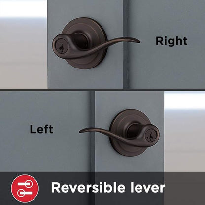 Kwikset Tustin Entry Door Handle with Lock and Key, Secure Keyed Reversible Lever Exterior, For Front Entrance and Bedrooms, Venetian Bronze, Pick Resistant Smartkey Rekey Security and Microban