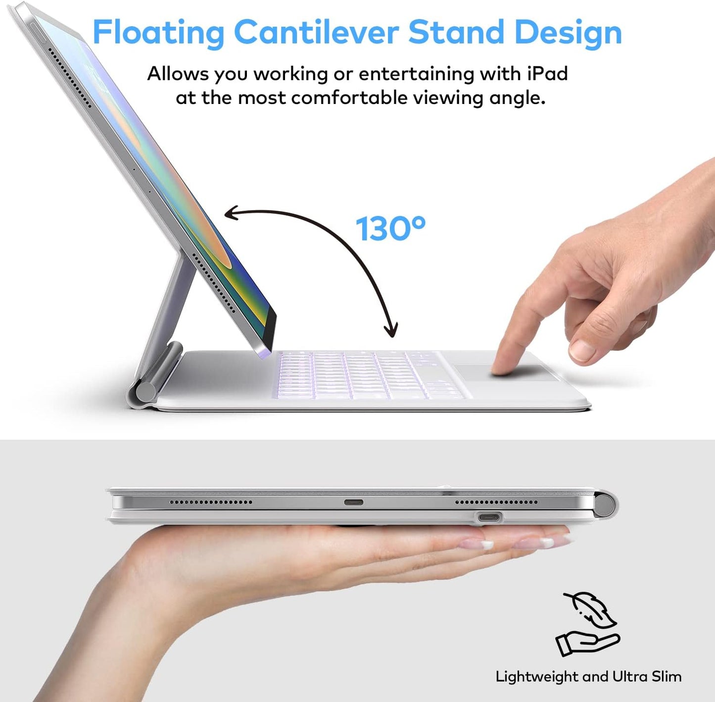 Keyboard Case for iPad Air 13 (M3 2025 / M2 2024) and iPad Pro 12.9 inch 6th / 5th / 4th / 3rd Generation – Magic-Style Magnetic Keyboard Case with Multi-Touch Trackpad – Floating Cantilever Stand