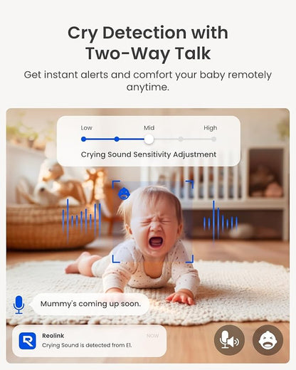 REOLINK Home Security Camera System, 4MP HD Plug-in Indoor WiFi 6 Pan Tilt Pet Camera, Baby Monitor, Night Vision, 2 Way Talk, Smart Human/Pet Detection, Local microSD Card Storage, E1(2 Pack)