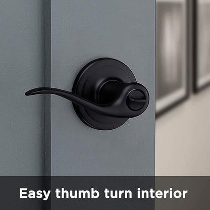 Kwikset Tustin Entry Door Handle with Lock and Key, Secure Keyed Reversible Lever Exterior, For Front Entrance and Bedrooms, Matte Black, Pick Resistant Smartkey Rekey Security and Microban