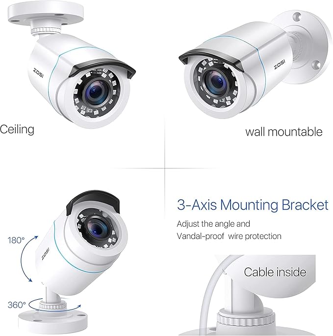 ZOSI 4 x 2MP 1080p HD-TVI Home Security Camera Outdoor Indoor 1920TVL,24PCS LEDs,80ft Night Vision, 90°View Angle, Weatherproof Outside Surveillance CCTV Bullet Camera