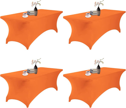 4Pack Spandex Waterproof Table Covers 8ft，Spandex 8ft Waterproof Table Cover for Party,Wedding, Banquet, and Events(Orange)