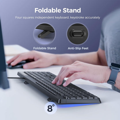 Wired Keyboard,Quiet Keyboard,Multimedia Usb Computer Keyboard,Silent Keyboardwith Low Profile Chiclet Keys,Large Number Pad,Spill-Resistant,Anti-Wear Letters,Full Size Keyboardfor Laptop,Desktop