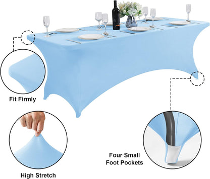 SuperO 2Pack Waterproof Spandex Table Cover for 6FT Table Universal Fitted Stretch Tablecloth for Party, Banquet, Wedding and Events-Blue Mist