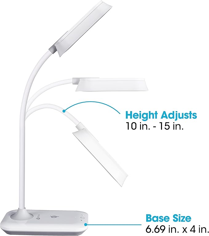 OttLite Achieve LED Sanitizing Desk Lamp Wireless Charging and USB Charging - Touch Activated, Flexible Neck, Modern Light for Reading, Crafting & Office Desktop
