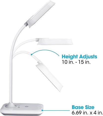 OttLite Achieve LED Sanitizing Desk Lamp Wireless Charging and USB Charging - Touch Activated, Flexible Neck, Modern Light for Reading, Crafting & Office Desktop