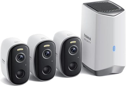 Baseus Wirelsss Cameras for Home Security, N1 3-Cam Kit with 2K Clarity, No Monthly Fee, 16TB Expandable Local Storage, 210-Day Battery Life, Spotlight & Alarm, Compatible with Alexa and Google Home
