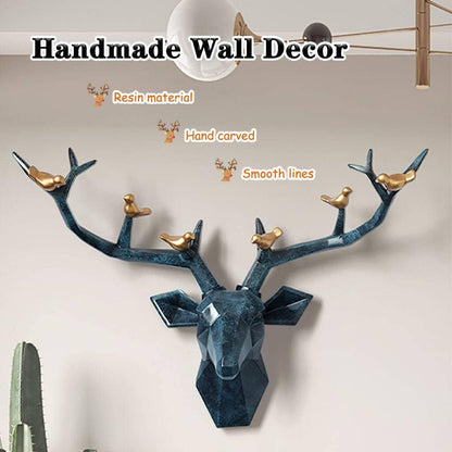 ZRAGEK Rustic Geometric Deer Head Wall Decor, Faux Taxidermy Animal Head Wall Art, Blue, 21.8x15.7IN