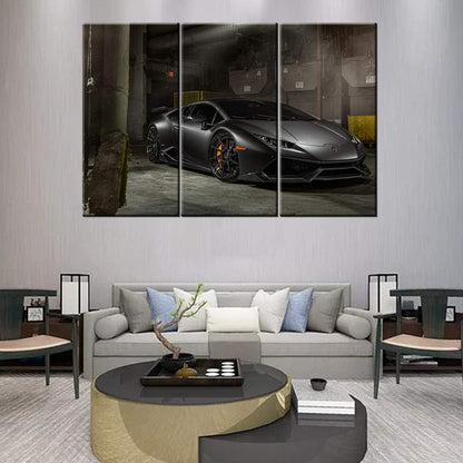 TUMOVO Big 3 Piece Set of Black Car Canvas Wall Art/Canvas Print Poster Picture / LP610-4 Sports Car Wall Painting on Canvas/Home Wall Decoration on Canvas - 40 x 20inch x 3 Panels