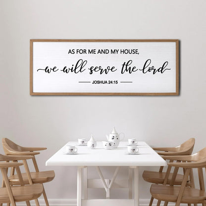 As For Me And My House We Will Serve The Lord Framed Wall Art, 32''×12'' Horizontal Positive Religious Rustic Bible Verse, Vintage Holy Catholic Scripture Decor for Christian God Jesus Christ Prayer