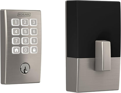 Schlage Arrive WiFi Deadbolt Smart Lock, Keyless Entry Door Lock with Century Trim, Satin Nickel, Compatible with Alexa and Google, BE459WB CEN 619