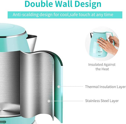 Electric Kettle(BPA Free), Double Wall Water Boiler Heater, Stainless Steel Interior, Cool Touch Coffee Pot & Tea Kettle, Auto Shut-Off and Boil-Dry Protection, 1.5L, 2 Year Warranty