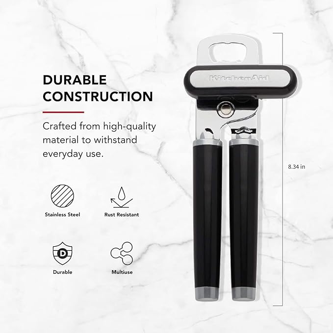 KitchenAid Classic Multifunction Can Opener and Bottle Opener Easy to Use,Razor Sharp Stainless Steel Cutting Wheel,Soft Ergonomic Handles,Black,(Pack of 12)