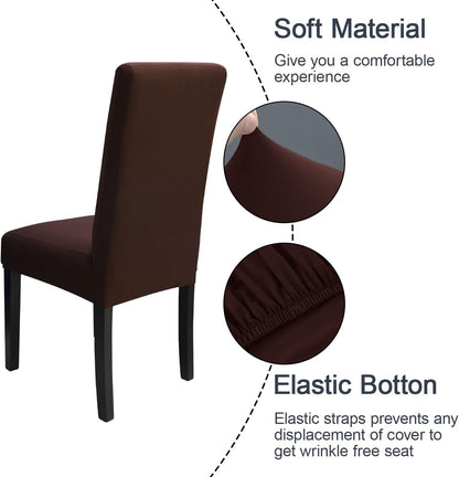 JQinHome Dining Room Chair Covers Set of 8, High Stretch Chair Slipcover Removable Washable Chair Seat Protector Cover for Home Party Hotel Wedding Ceremony (Coffee)