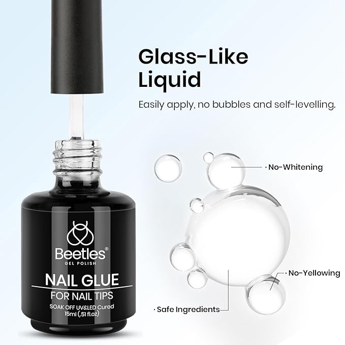 Beetles Gel Polish 9 in 1 Nail Glue with New Formula, 0.5 Fl Oz Super Strong Brush in Nail Gel Glue for False Nails Tips, Rhinestone, Base Gel, Blooming Nail Gel, U V Light Required