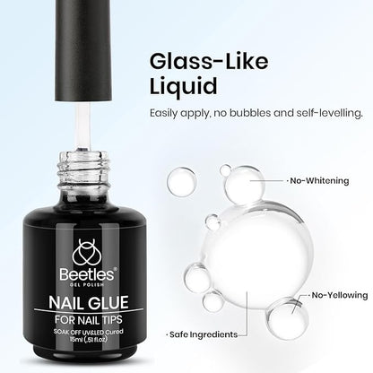 Beetles Gel Polish 9 in 1 Nail Glue with New Formula, 0.5 Fl Oz Super Strong Brush in Nail Gel Glue for False Nails Tips, Rhinestone, Base Gel, Blooming Nail Gel, U V Light Required
