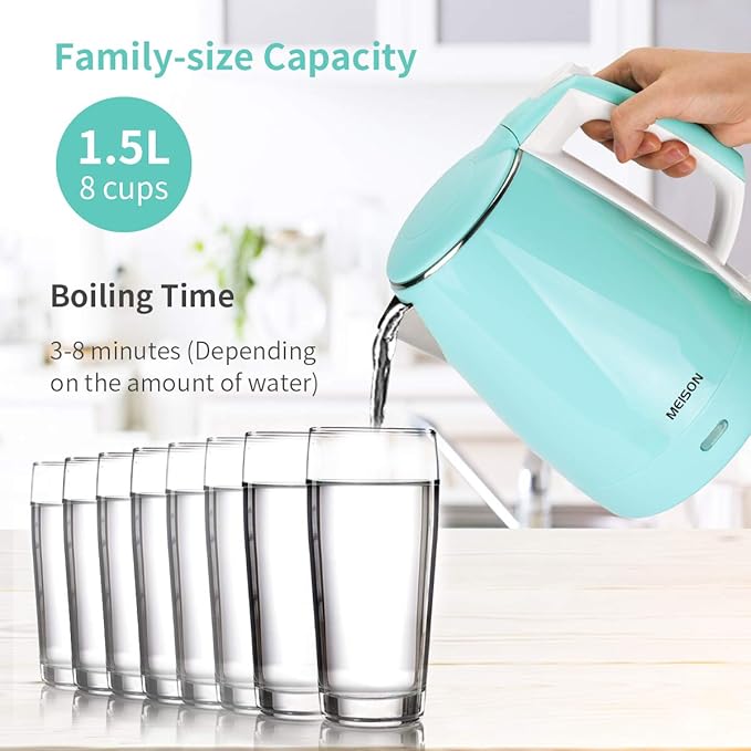 Electric Kettle(BPA Free), Double Wall Water Boiler Heater, Stainless Steel Interior, Cool Touch Coffee Pot & Tea Kettle, Auto Shut-Off and Boil-Dry Protection, 1.5L, 2 Year Warranty