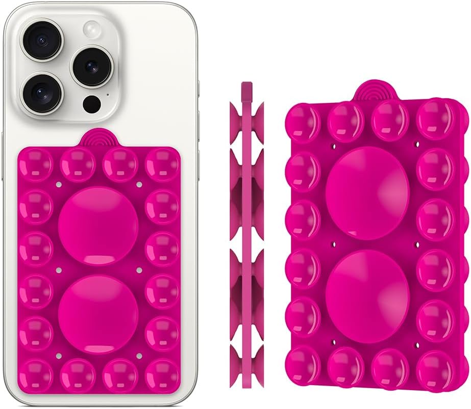 Double Sided Silicone Suction Phone Holder Mount,Compatible with iPhone and Android Cases Hands-Free Mirror Shower Phone Mount Strong Grip Holder (Rose Pink, Double Sided 2PCS)