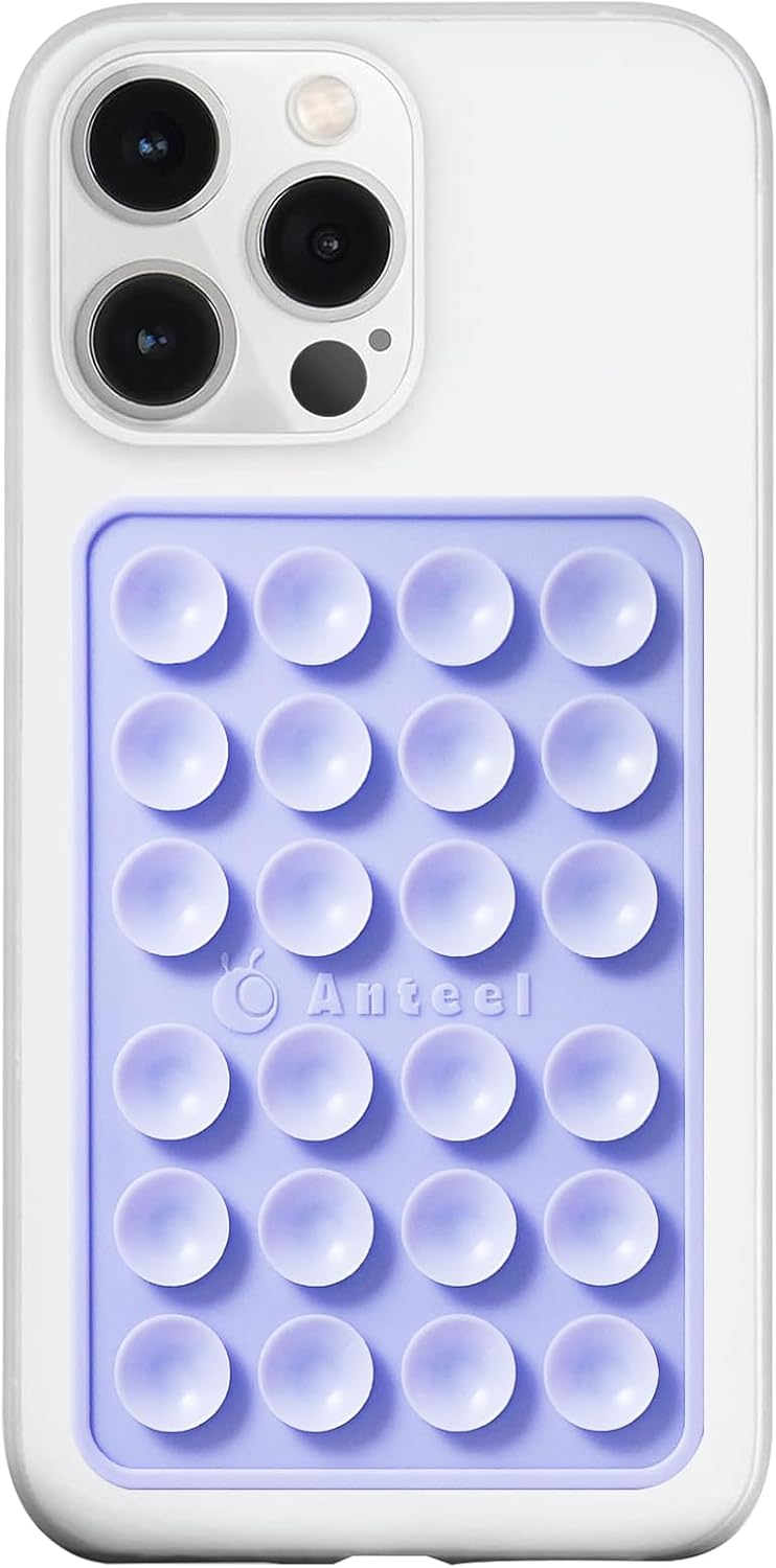 Anteel MAX Silicone Suction Phone Case Adhesive Mount, Upgraded Super Strong Grip, Durable, Easy to Use, Hands-Free Sticky Phone Holder for Selfies, Tiktok Videos, 2.56"x3.94" (Lavender)