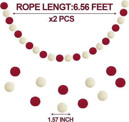 XmasExp Pom Pom Garland Decorations - Large Red Felt Ball Garland for Mantle, Indoor Home Decor, Christmas Tree Ornaments, Kids Room and Party Hanging Decor,13 Ft. (Red, 1.57")