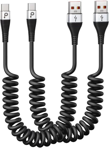 USB Type C Cable Fast Charging, 2Pack 5ft Coiled USB A to USB C Charge Cable for Car Android Auto Charging Cord Compatible with iPhone 16/15/Plus/Pro/Samsung Galaxy S20 S10 Plus and More USB C Devices