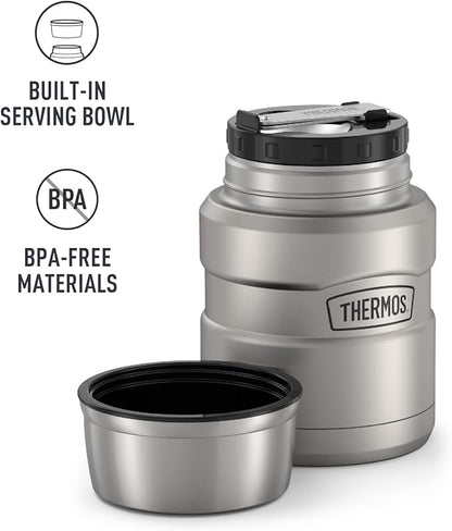 THERMOS Stainless King Vacuum-Insulated Food Jar with Spoon,16 Ounce,Matte Stainless Steel,(Pack of 4)