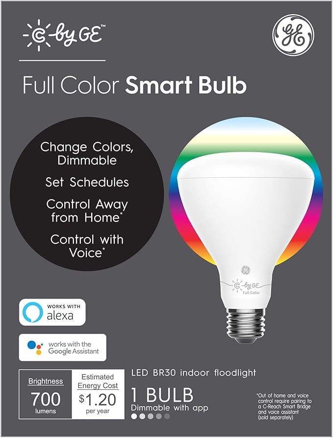 GE CYNC Smart Flood Light Bulb, Full Color, Bluetooth Enabled, Alexa and Google Assistant Compatible (1 Pack), Packaging May Vary